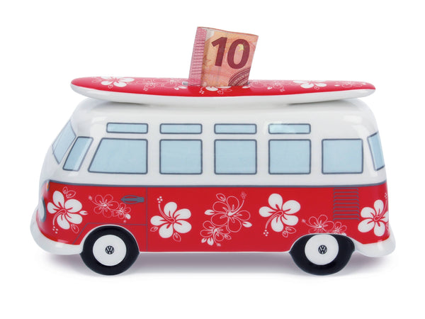 VW T1 Bus Money Bank with Surf Board (1:18) - Hibiskus/Red