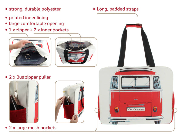 VW Bus Beach Shopper Travel Weekender Workout Yoga Bag - RD