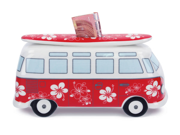 VW T1 Bus Money Bank with Surf Board (1:18) - Hibiskus/Red