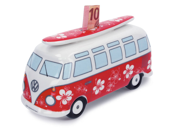 VW T1 Bus Money Bank with Surf Board (1:18) - Hibiskus/Red