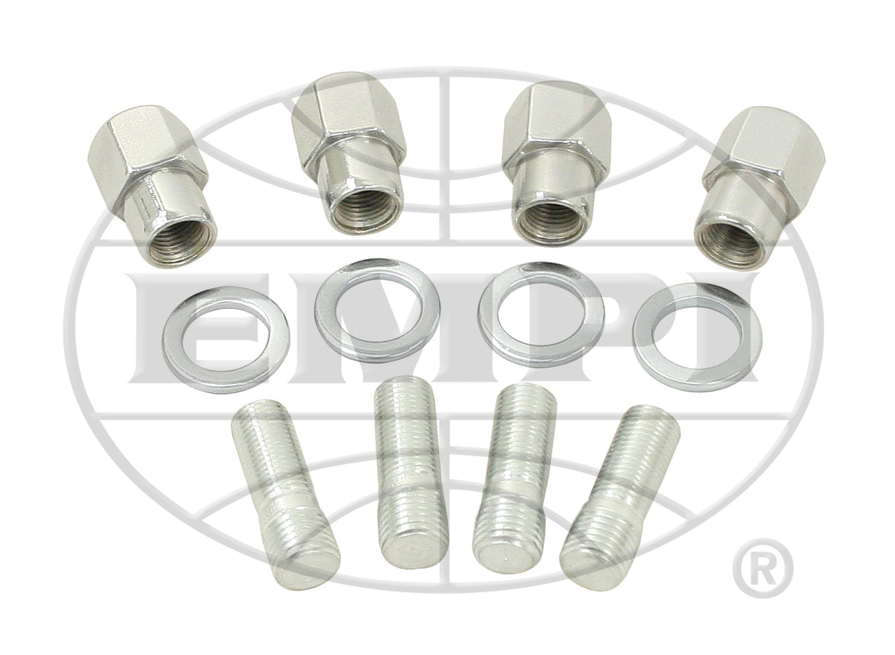 CHROME NUT & STUD KIT, W/ FLAT WASHERS M12-1.5, 5 (PR)