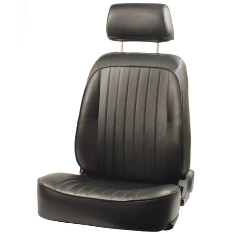 BLACK VINYL RECLINING LOW BACK BUCKET SEAT W/HEADREST, LEFT SIDE