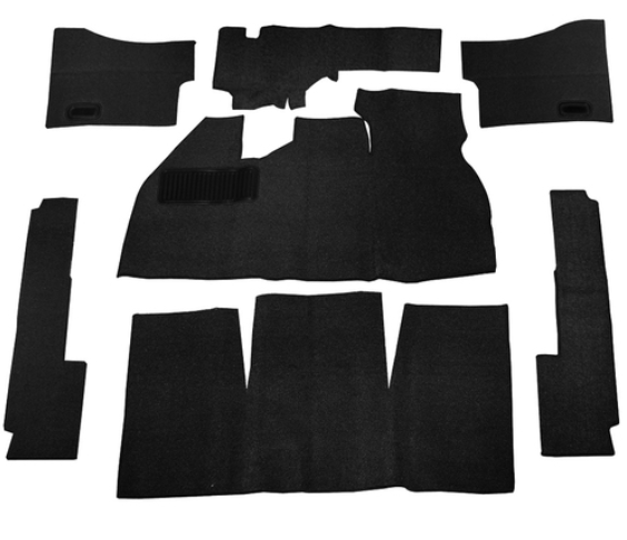 BLACK 7 PIECE CARPET KIT VW BUG / BEETLE 1958-1968, WITH FOOT REST