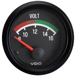 BLACK COCKPIT SERIES GAUGES - VOLTMETER GAUGE, 8-16 VOLTS