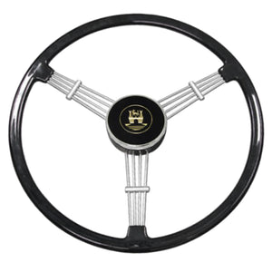 BANJO STYLE BLACK VINTAGE 3 SPOKE STEERING WHEEL, 15-1/2" DIAMETER